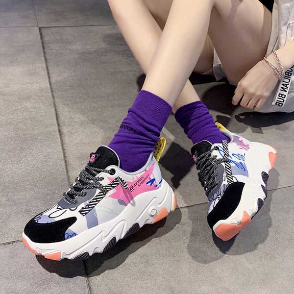 Adidasi casual dama cu aplicatie colorata si talpa inalta