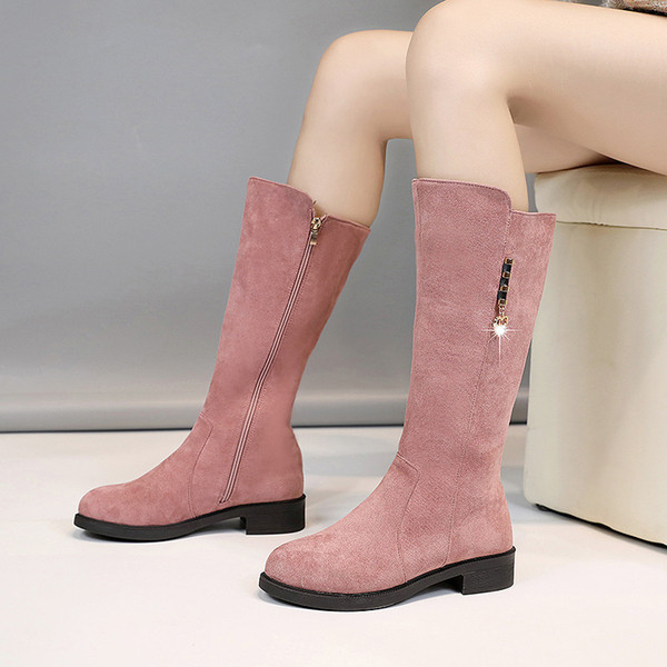 Cizme de dama din piele intoarsa cu element metalic in mai multe culori