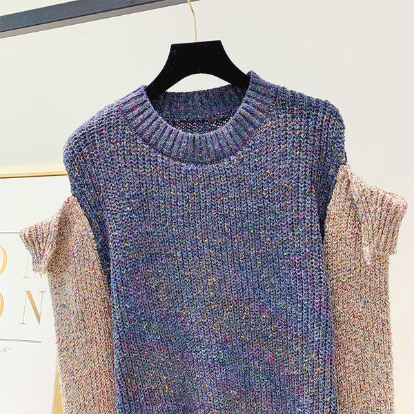 Pulover de dama cu umerii goi si efect stralucitor