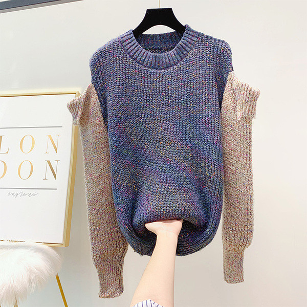 Pulover de dama cu umerii goi si efect stralucitor