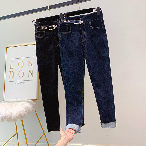 Blugi de dama in negru si albastru - talie inalta