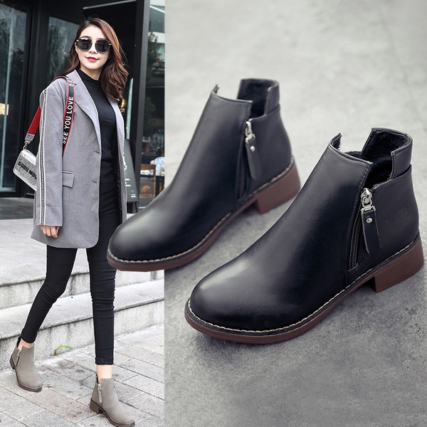 Cizme casual dama din piele cu toc mic gros in doua culori