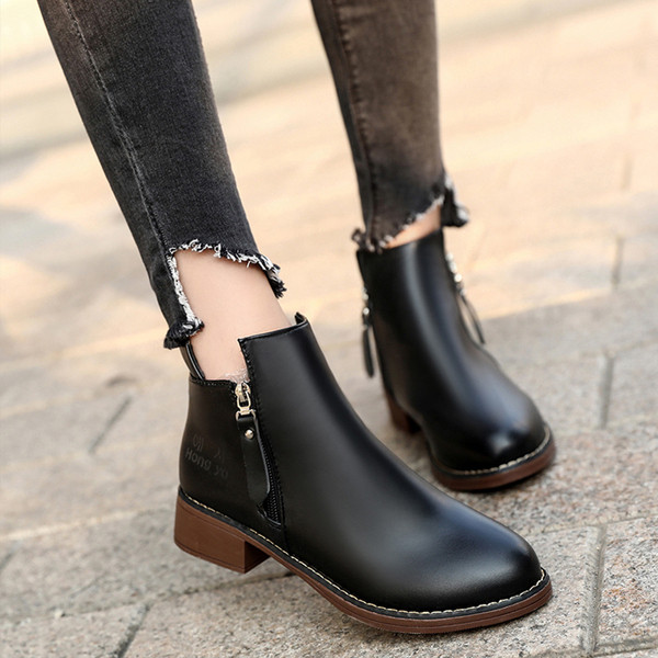 Cizme casual dama din piele cu toc mic gros in doua culori