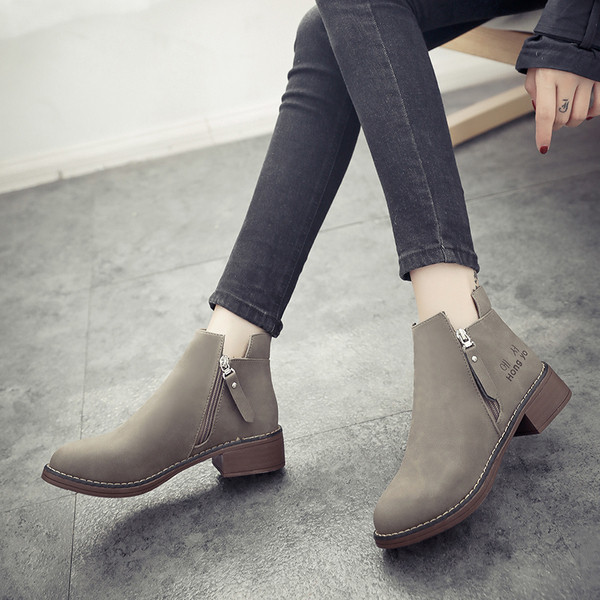 Cizme casual dama din piele cu toc mic gros in doua culori