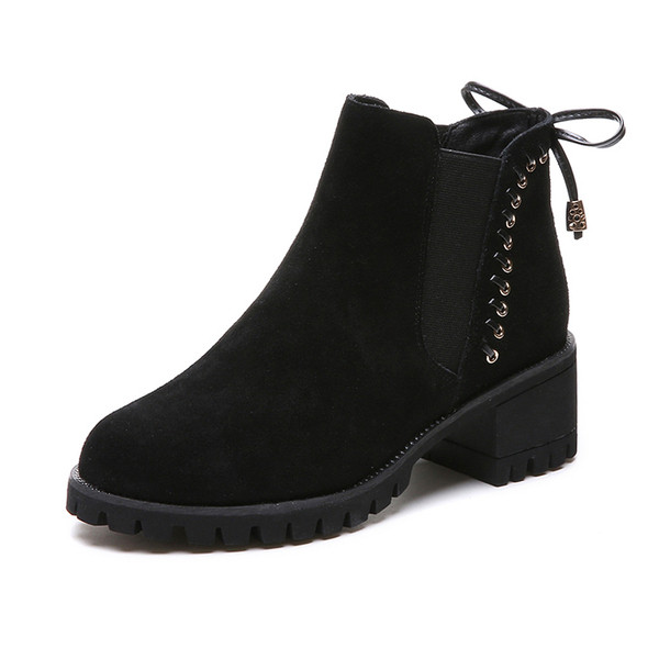 Cizme de dama din piele intoarsa cu toc gros in negru si bej