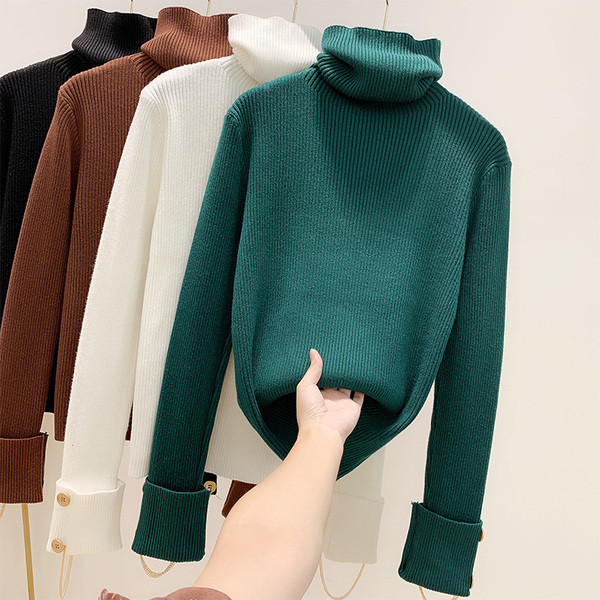 Pulover de dama cu nasturi si guler polo in mai multe culori