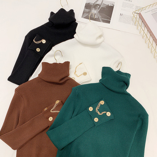 Pulover de dama cu nasturi si guler polo in mai multe culori