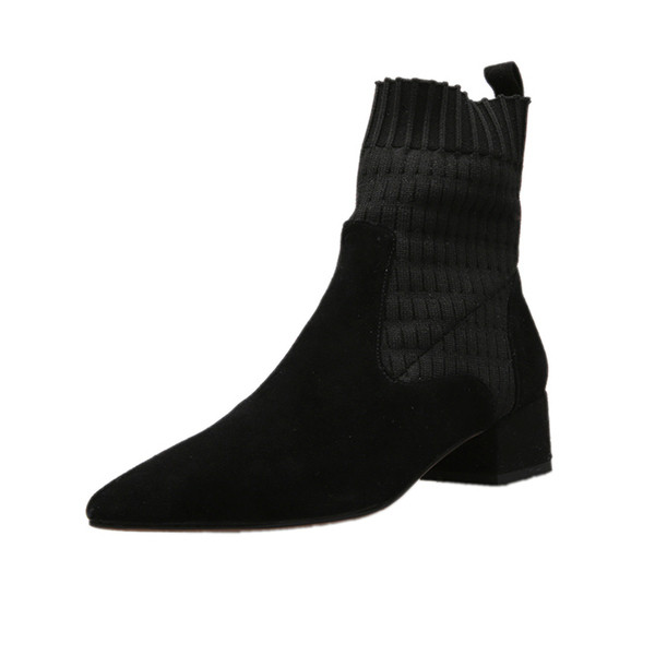 Cizme de dama moderne model ascutit cu toc gros de culoare neagra