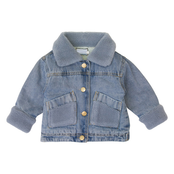 Model nou de geaca de blugi pentru copii cu captuseala calda pentru baieti de culoare albastra