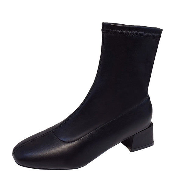 Ghete de dama moderne din piele ecologica cu toc gros de culoare neagra