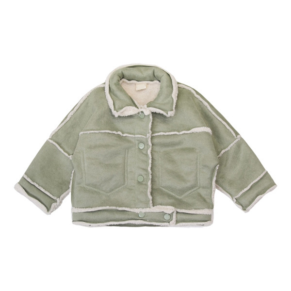 Palton modern pentru copii cu căptușeală moale și nasturi în verde și galben pentru băieți