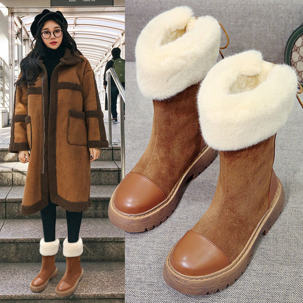 Cizme casual de damă cu căptușeală moale și talpă groasă de culoare maro și negru