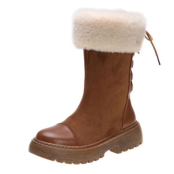 Cizme casual de damă cu căptușeală moale și talpă groasă de culoare maro și negru