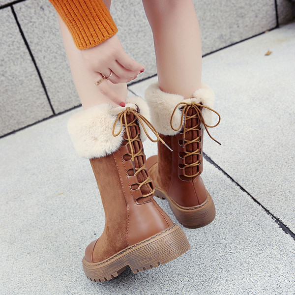 Cizme casual de damă cu căptușeală moale și talpă groasă de culoare maro și negru