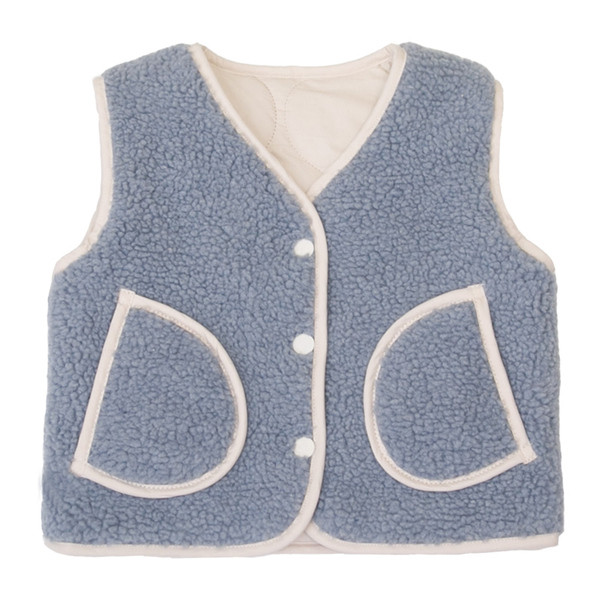 Vesta moderna pentru copii cu doua fete si buzunare in bej, galben, albastru si roz