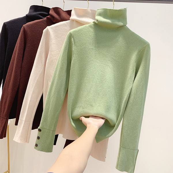 Pulover de dama cu guler polo si nasturi la maneca in mai multe culori