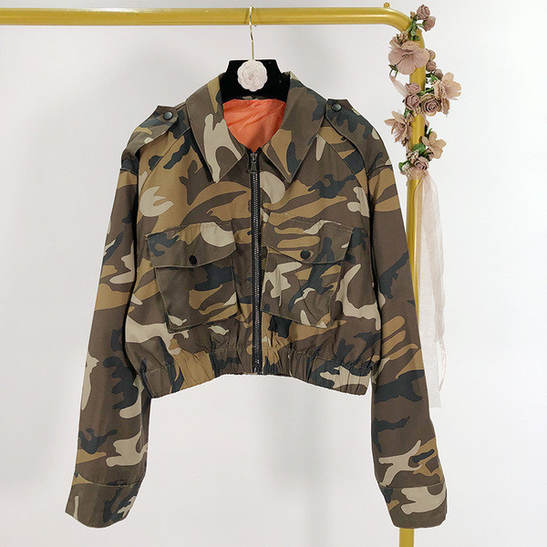 Jacheta de dama scurta de primavara-toamna cu model de camuflaj