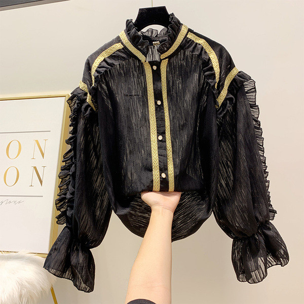 Cămașă modernă de damă cu nasturi în negru, alb și roz