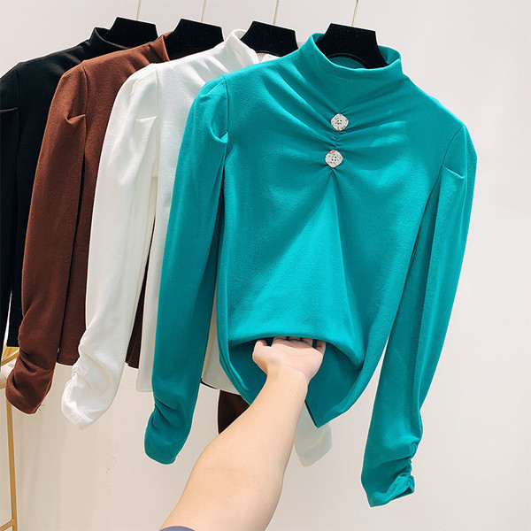 Bluza de dama cu nasturi si guler inalt in mai multe culori