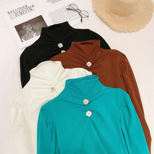 Bluza de dama cu nasturi si guler inalt in mai multe culori