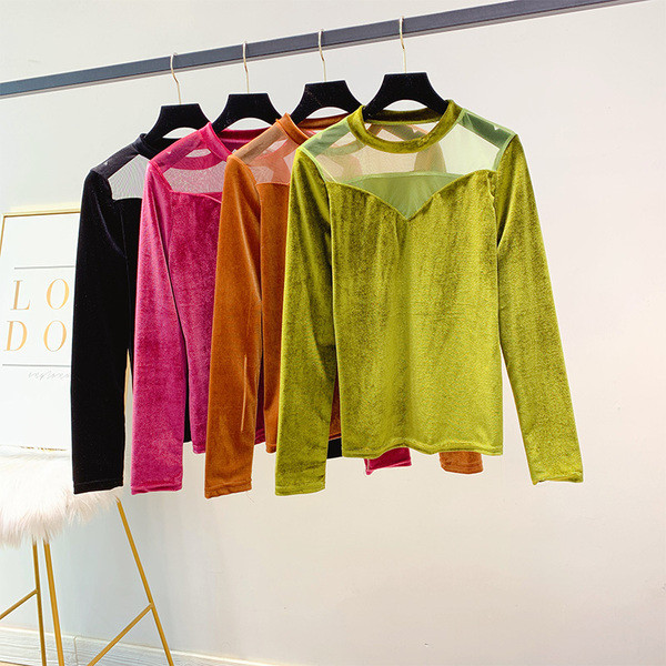 Bluza de dama eleganta din catifea cu decolteu rotund in mai multe culori