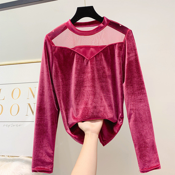 Bluza de dama eleganta din catifea cu decolteu rotund in mai multe culori