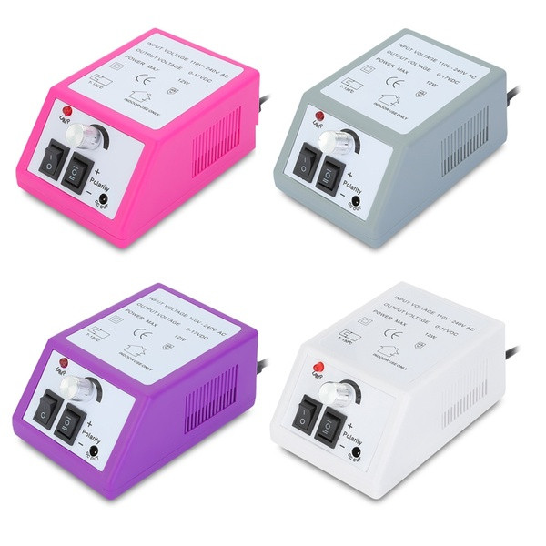 Електрическа пила за маникюр и педикюр с шест приставки в сив, розов, бял и лилав цвят 