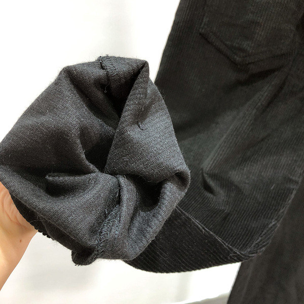 Pantaloni de dama din catifea negru cu talie inalta model lat