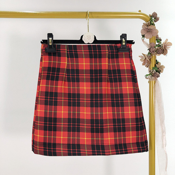 Fusta scurta casual in carouri cu fermoar