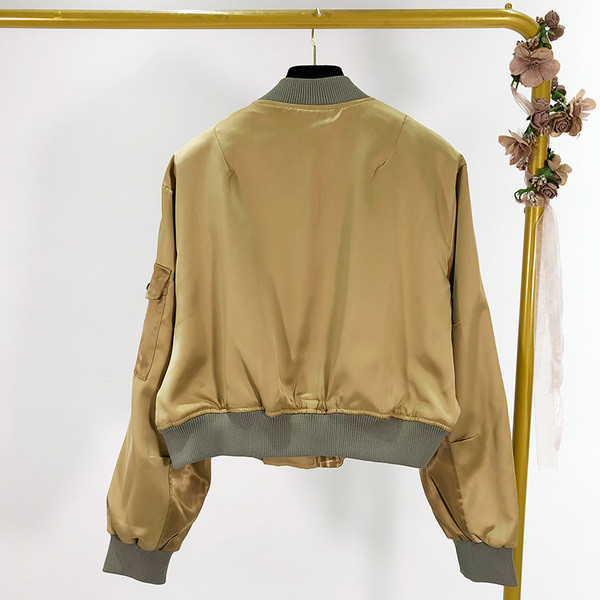 Geaca scurta de dama primavara-toamna de culoare maro cu fermoare