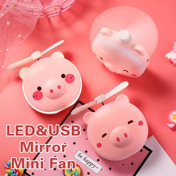 Многофункционално светещо огледало с функция на вентилатор във формата на прасе - три модела