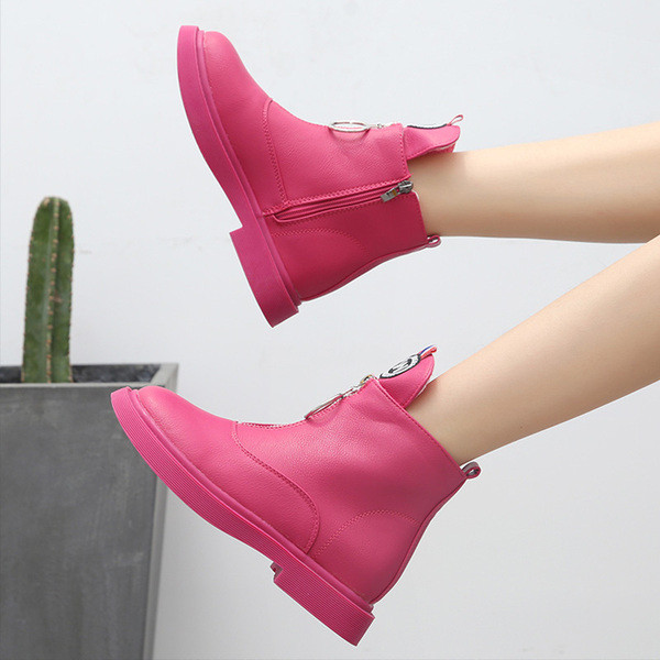 Cizme de dama din piele cu talpa plate in roz, negru si alb