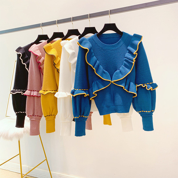 Pulover de dama modern cu decolteu rotund in mai multe culori