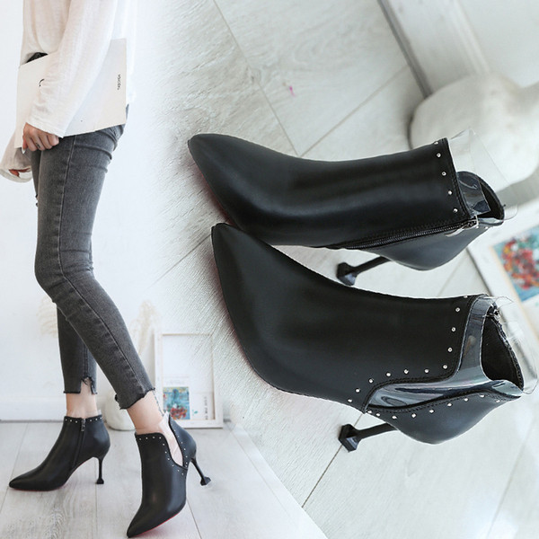 Pantofi de dama din piele cu toc subtire de culoare neagra