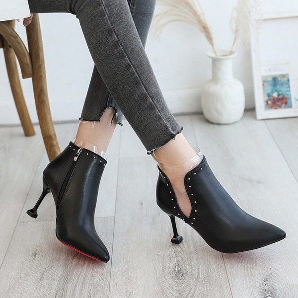 Pantofi de dama din piele cu toc subtire de culoare neagra