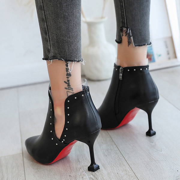 Pantofi de dama din piele cu toc subtire de culoare neagra