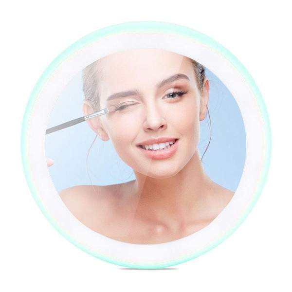 Oglinda rotunda cu lumini LED in roz, verde si albastru