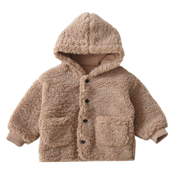 Geaca pentru copii model nou cu gluga si nasturi in maro si albastru