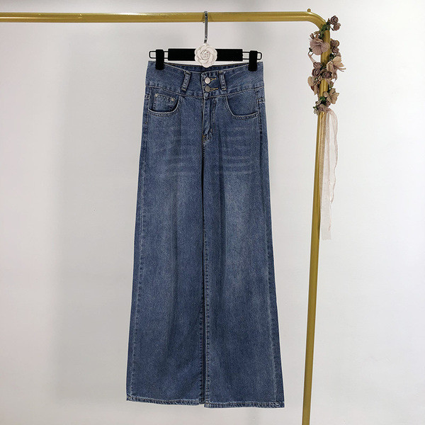 Blugi cu talie inalta de culoare albastru - model larg