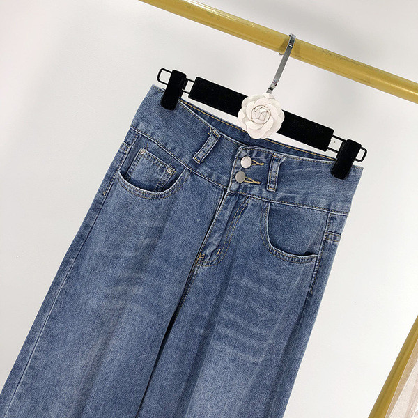 Blugi cu talie inalta de culoare albastru - model larg