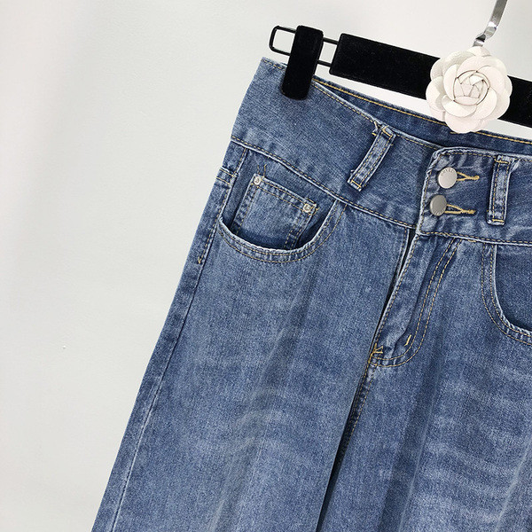 Blugi cu talie inalta de culoare albastru - model larg