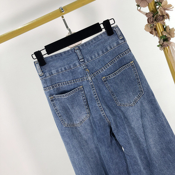 Blugi cu talie inalta de culoare albastru - model larg