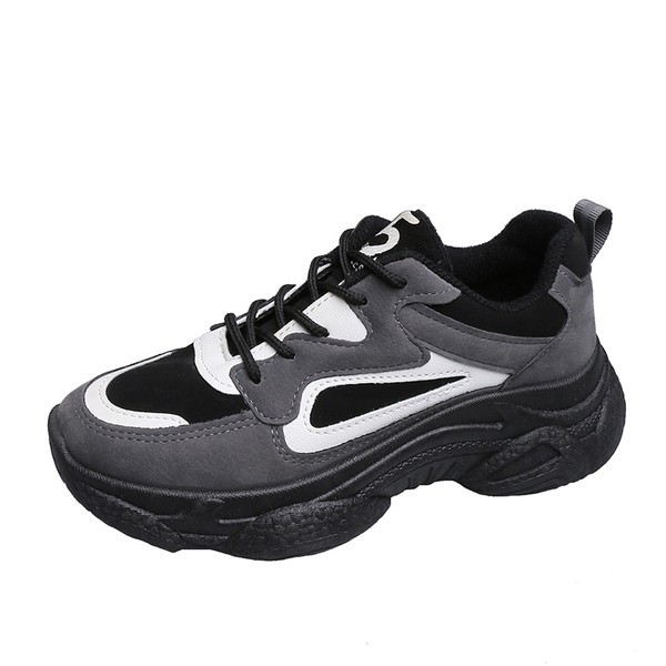 Cizme casual de dama cu sireturi si talpa groasa in gri si negru