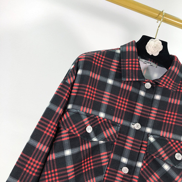 Cămașă în carouri casual, lată, cu nasturi