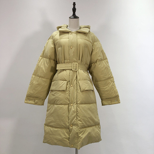 Geaca de iarna lunga cu buzunare si fermoar in bej si gri