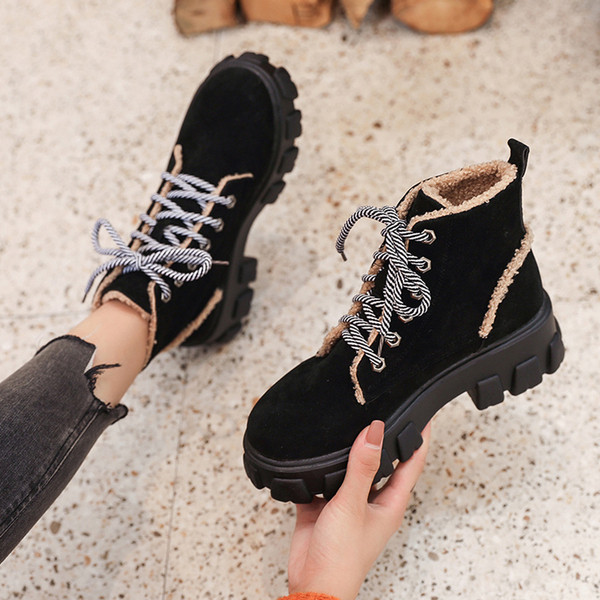 Cizme de iarna de dama cu talpa aspra in negru si bej