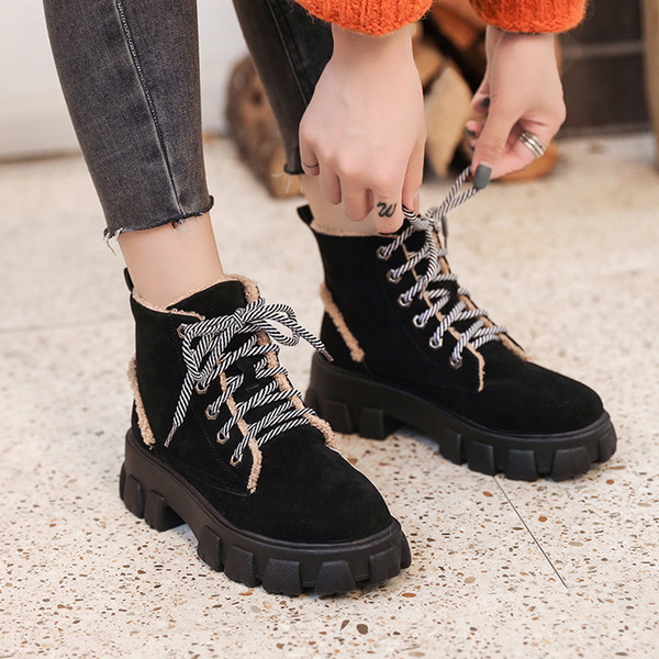 Cizme de iarna de dama cu talpa aspra in negru si bej