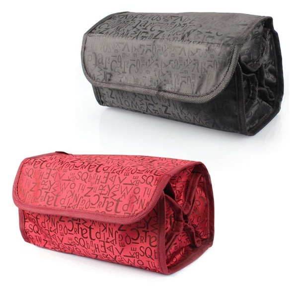 Επεκτάσιμη καλλυντική τσάντα ταξιδιού σε μαύρο και κόκκινο χρώμα
