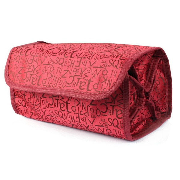 Разгъващ се козметичен несесер за пътуване в черен и червен цвят 