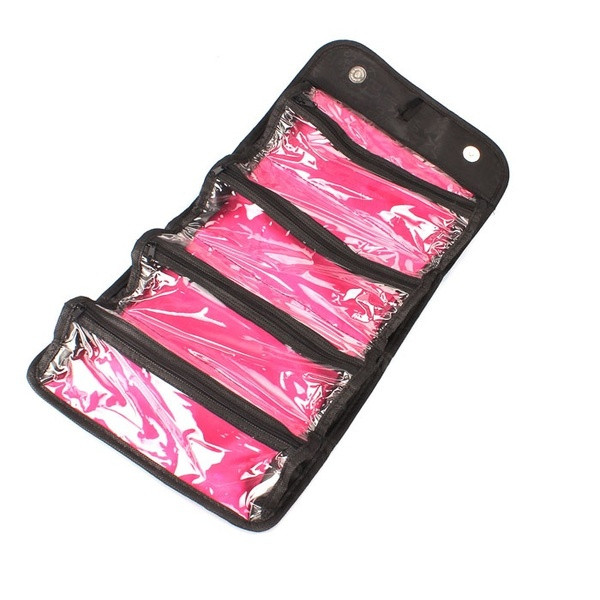 Разгъващ се козметичен несесер за пътуване в черен и червен цвят 